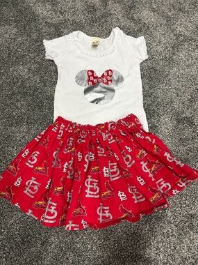 Kavio White Tee with Red Printed St Louis cardinals baseball Skirt Set